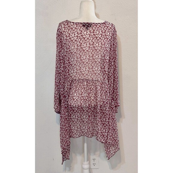 Lane Bryant Size 22/24 Floral Purple Sheer Blouse 3/4 Sleeves Boho Cottage - Picture 5 of 10